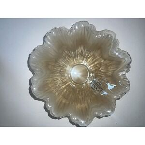 Vintage Murano Clear‎ & Gold Aventurine Art Glass Ruffled Bowl Ashtray Dish